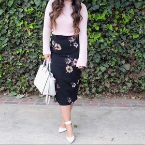 who what wear black floral midi pencil skirt